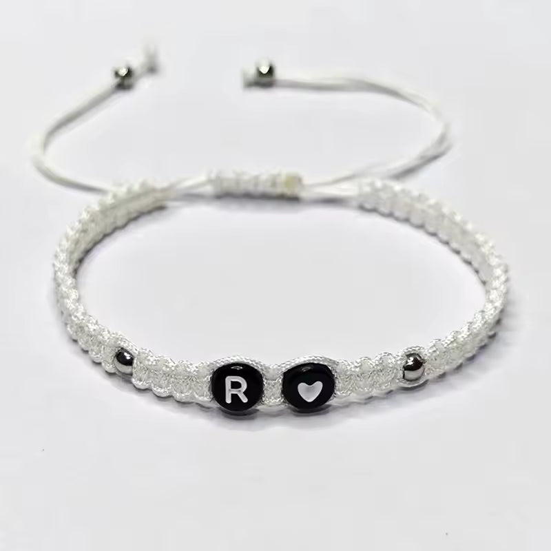 26 Alphabet Initials Heart Bracelet Jewelry Handmade Collapsible A-Z Name Braided Bracelet Women Men Friendship Couple Gift