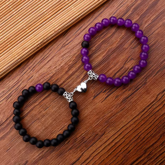 1Pair Hot Sale Love Peach Heart Magnet Bracelets For Couple Lovers Romantic Simple Frosted Stone Pink Crystal Jewelry Handwear