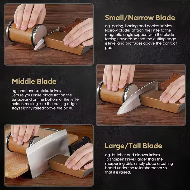 Rolling Knife Sharpener Magnetic Knife Holder Diamond Sharpening Stone Kit with 15 and 20 Degrees Angle Roller Kitchen Accessory