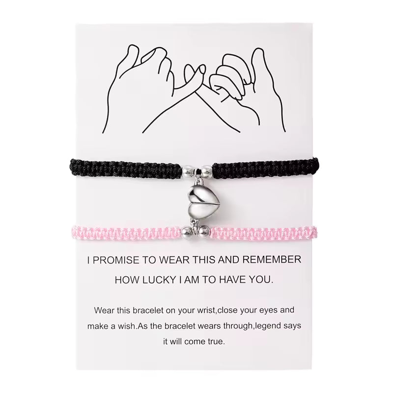 Handmade Heart Magnet Bracelet for Women Men Fashion Adjustable Braided Couple Bracelet Lovers Bestie Friendship Jewelry Sets