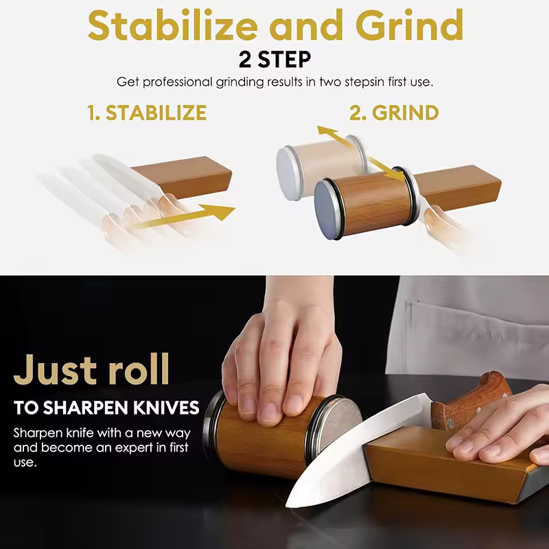 Rolling Knife Sharpener Magnetic Knife Holder Diamond Sharpening Stone Kit with 15 and 20 Degrees Angle Roller Kitchen Accessory