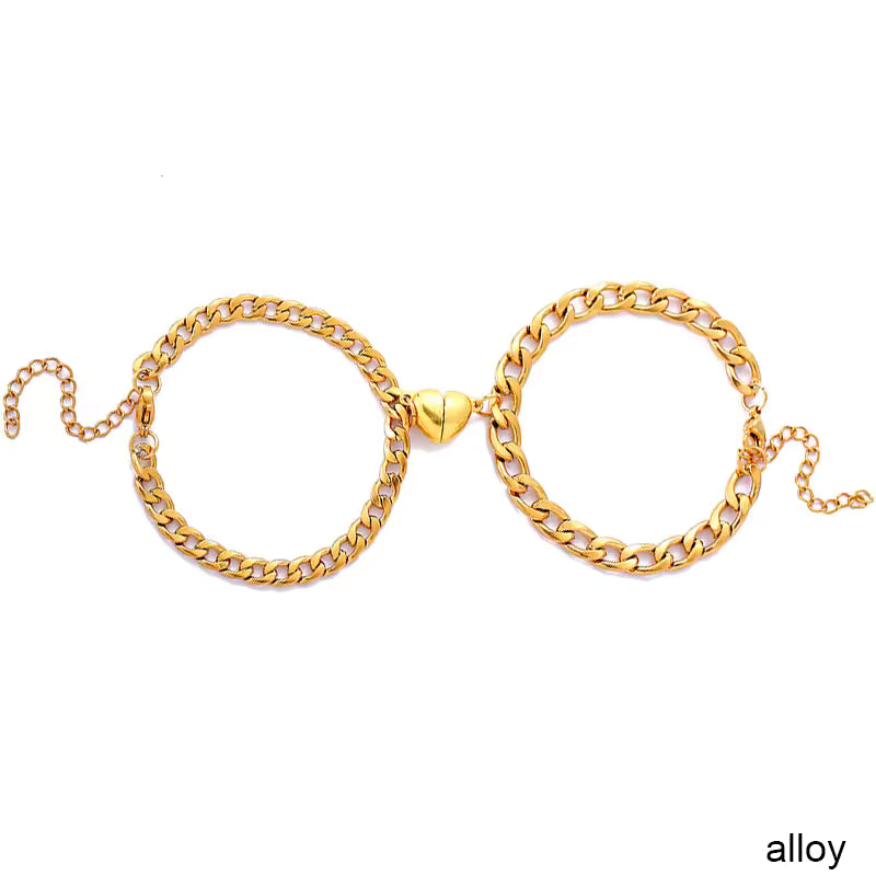 Magnet Couple Bracelets Heart Attraction Bracelet Stainless Steel Charm Simple Cuban Chains Key Lock Jewelry Gifts