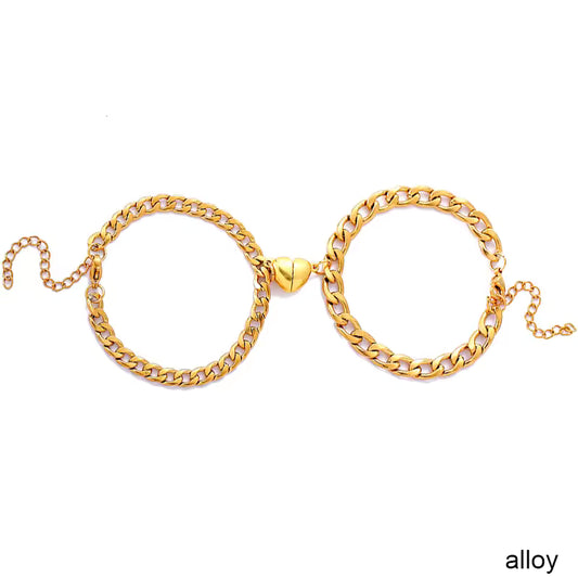 Magnet Couple Bracelets Heart Attraction Bracelet Stainless Steel Charm Simple Cuban Chains Key Lock Jewelry Gifts