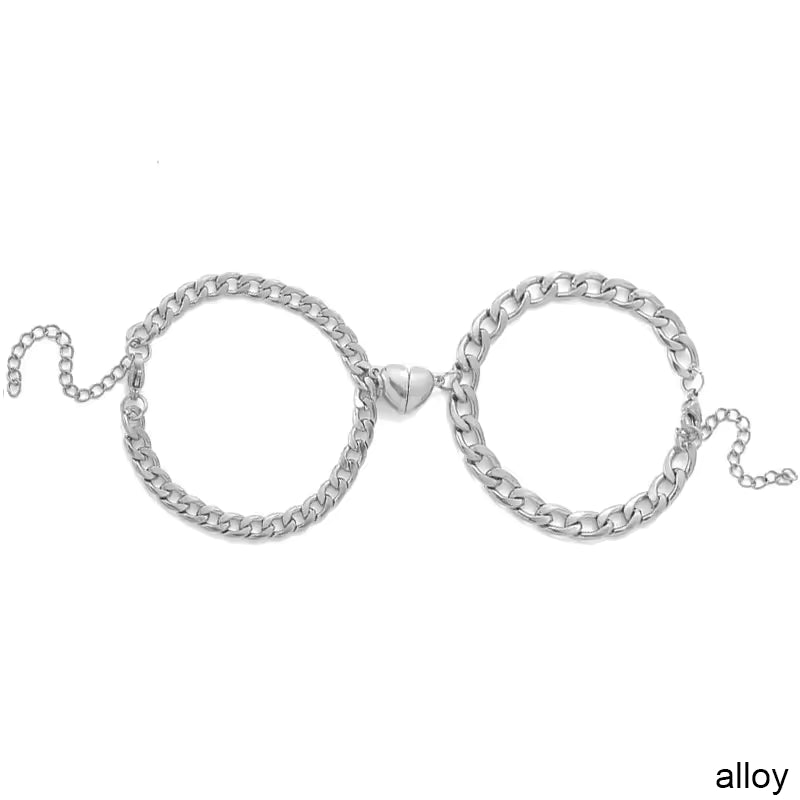 Magnet Couple Bracelets Heart Attraction Bracelet Stainless Steel Charm Simple Cuban Chains Key Lock Jewelry Gifts