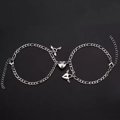 Magnet Couple Bracelets Heart Attraction Bracelet Stainless Steel Charm Simple Cuban Chains Key Lock Jewelry Gifts