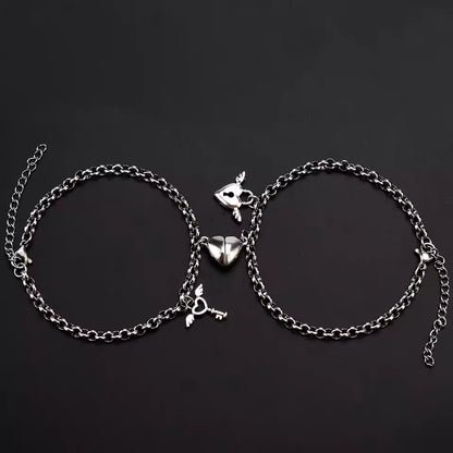 Magnet Couple Bracelets Heart Attraction Bracelet Stainless Steel Charm Simple Cuban Chains Key Lock Jewelry Gifts