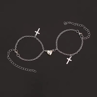 Magnet Couple Bracelets Heart Attraction Bracelet Stainless Steel Charm Simple Cuban Chains Key Lock Jewelry Gifts