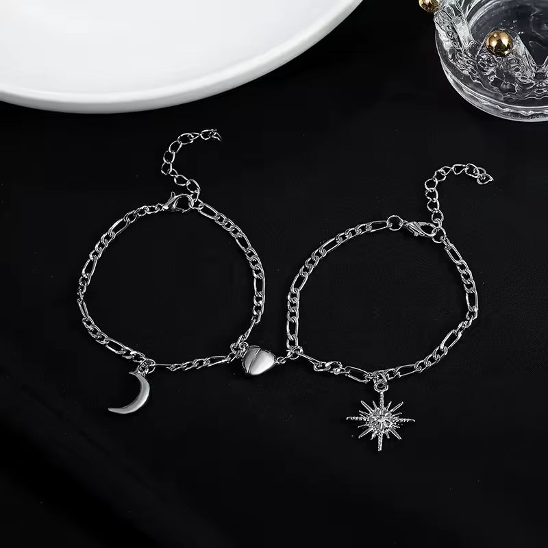 Magnet Couple Bracelets Heart Attraction Bracelet Stainless Steel Charm Simple Cuban Chains Key Lock Jewelry Gifts