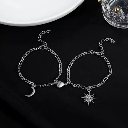 Magnet Couple Bracelets Heart Attraction Bracelet Stainless Steel Charm Simple Cuban Chains Key Lock Jewelry Gifts