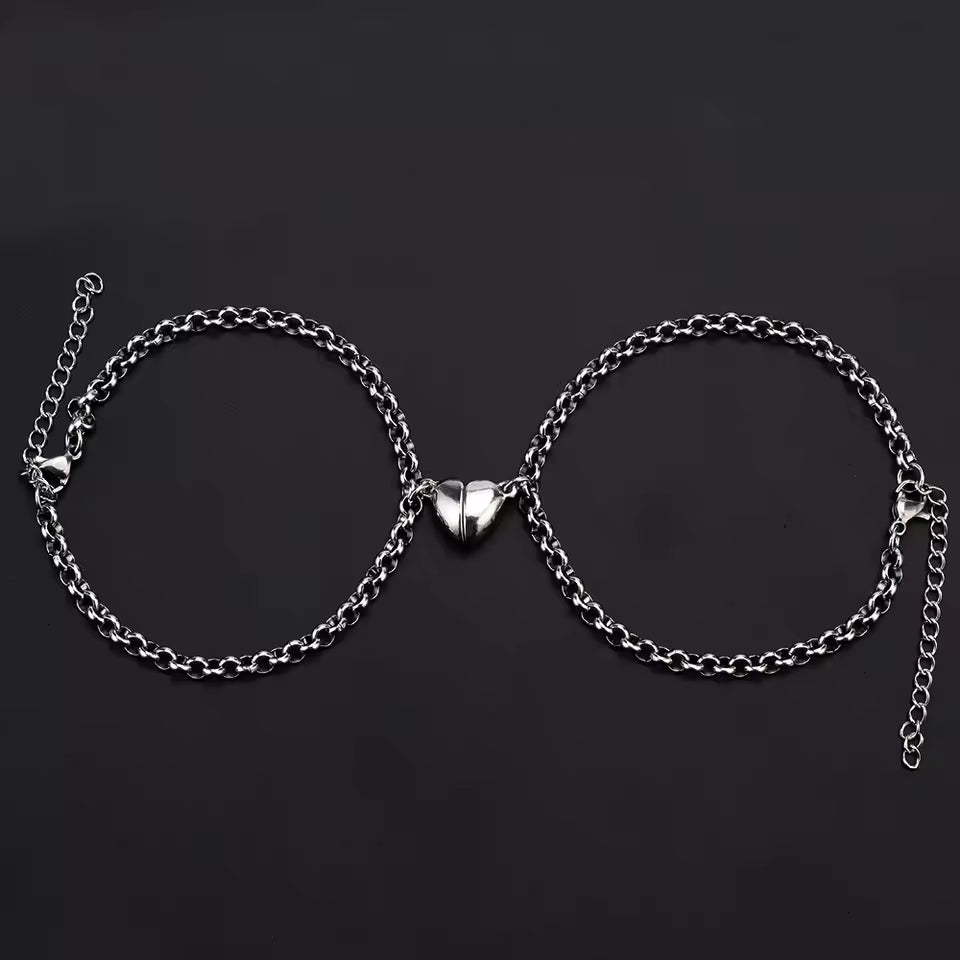 Magnet Couple Bracelets Heart Attraction Bracelet Stainless Steel Charm Simple Cuban Chains Key Lock Jewelry Gifts