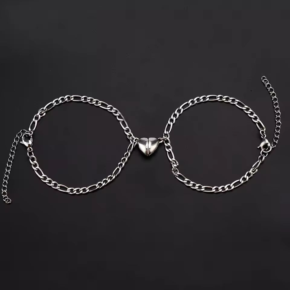 Magnet Couple Bracelets Heart Attraction Bracelet Stainless Steel Charm Simple Cuban Chains Key Lock Jewelry Gifts