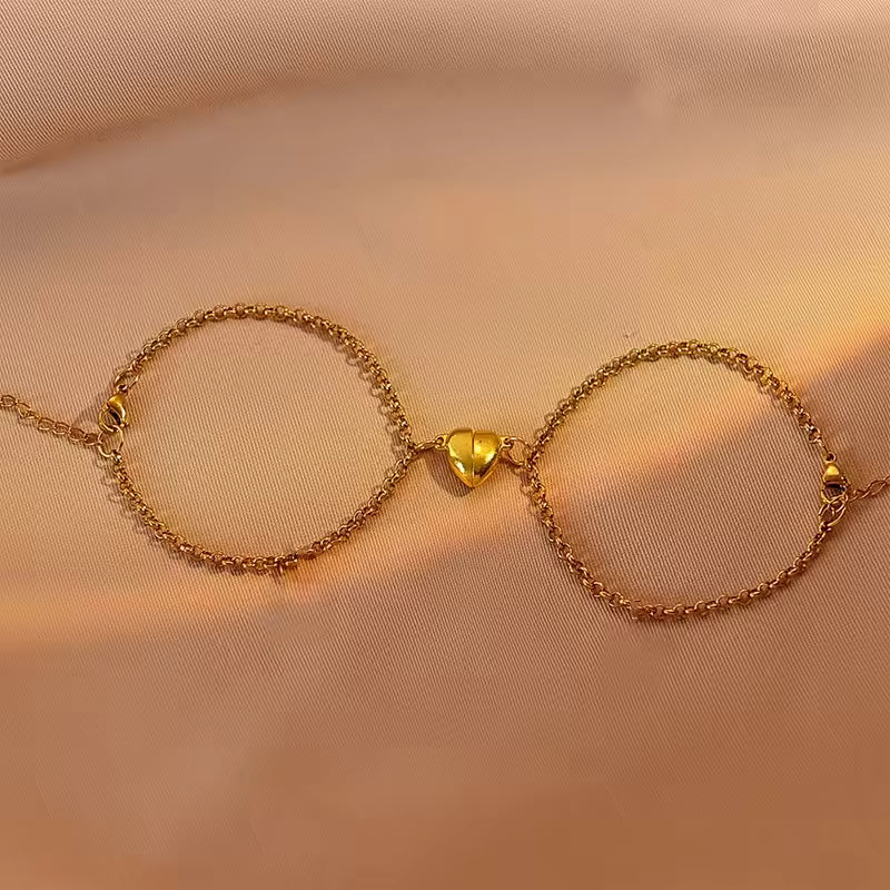 Magnet Couple Bracelets Heart Attraction Bracelet Stainless Steel Charm Simple Cuban Chains Key Lock Jewelry Gifts