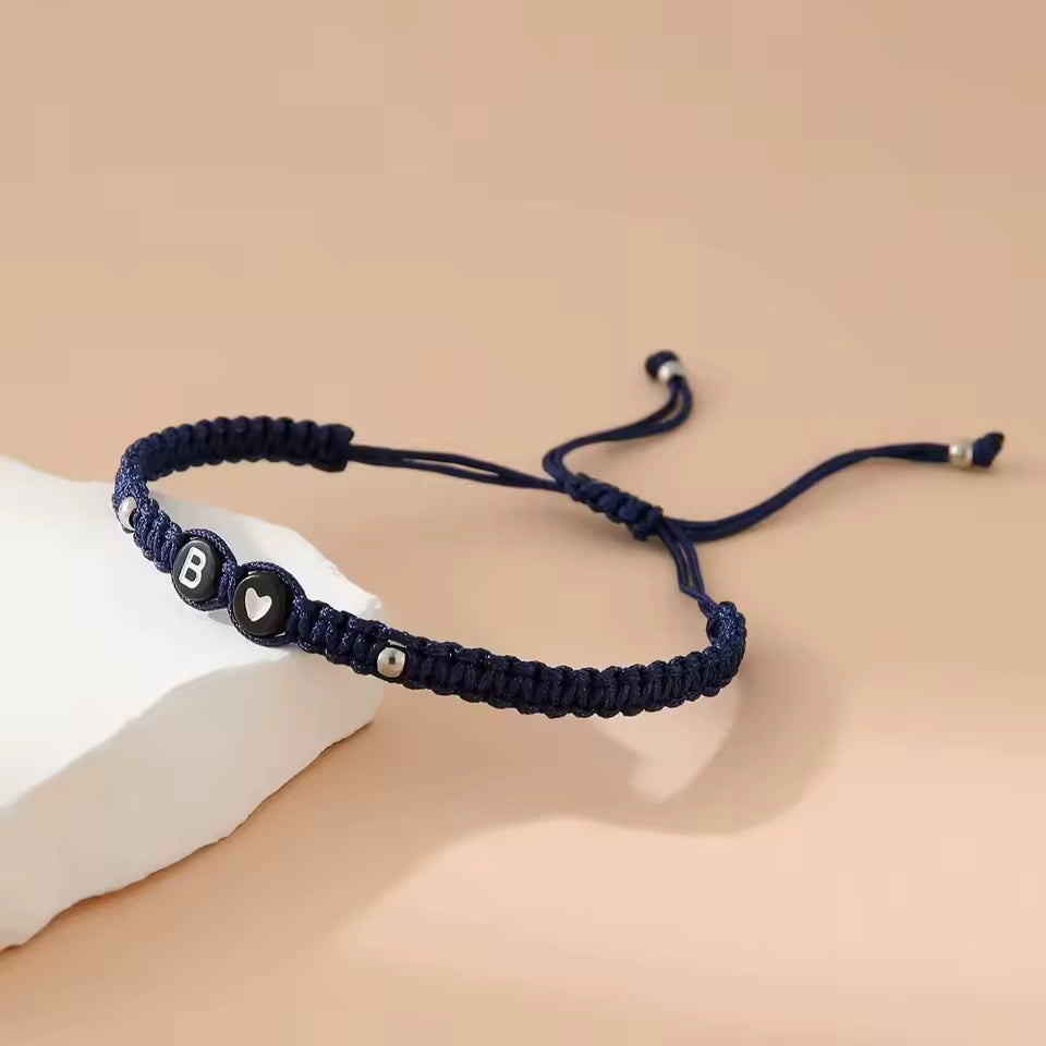 26 Alphabet Initials Heart Bracelet Jewelry Handmade Collapsible A-Z Name Braided Bracelet Women Men Friendship Couple Gift