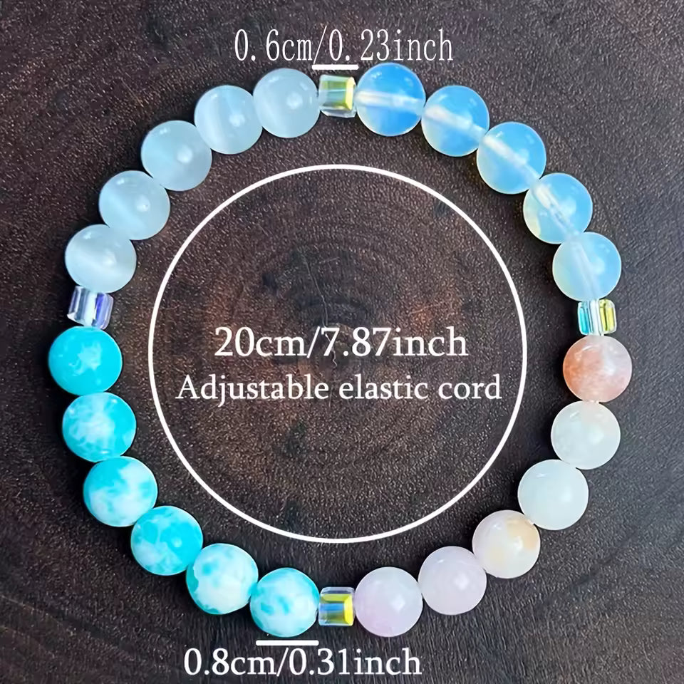 Women's healing energy bracelet with a variety of natural stones, opal, ocean stone, pink quartz, moonstone