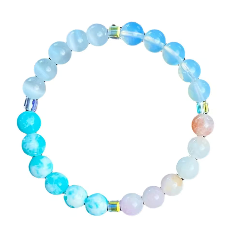 Women's healing energy bracelet with a variety of natural stones, opal, ocean stone, pink quartz, moonstone