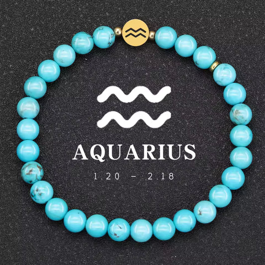 Natural Stone Turquoise Bracelet 6mm Stainless Steel 12 Zodiac Bracelet Women Men Friendship Bracelets