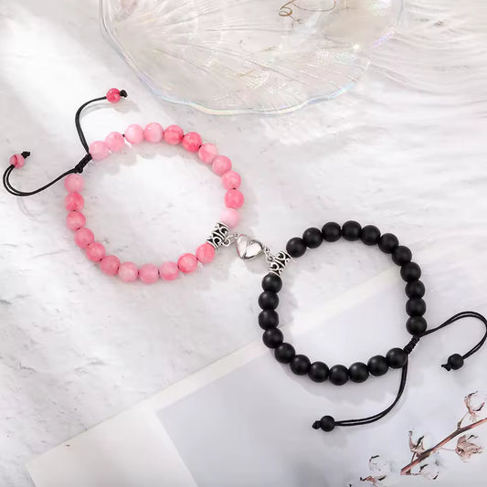 Magnetic Couple Bracelets for Women Men Romantic Heart Matching Lovers Natural Stone Beads Bracelet Gift Jewelry