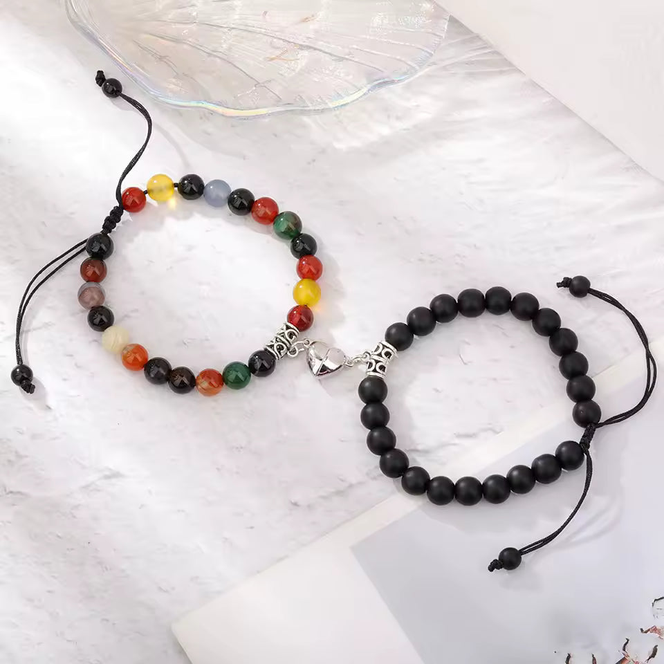 Magnetic Couple Bracelets for Women Men Romantic Heart Matching Lovers Natural Stone Beads Bracelet Gift Jewelry