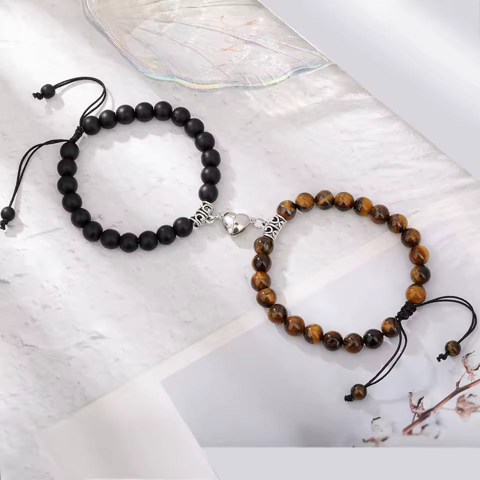 Magnetic Couple Bracelets for Women Men Romantic Heart Matching Lovers Natural Stone Beads Bracelet Gift Jewelry