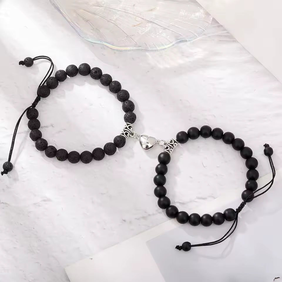 Magnetic Couple Bracelets for Women Men Romantic Heart Matching Lovers Natural Stone Beads Bracelet Gift Jewelry