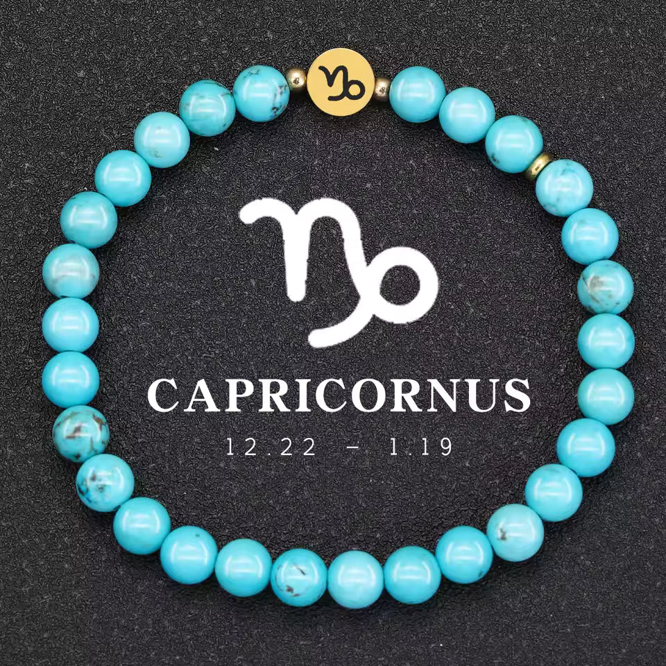 Natural Stone Turquoise Bracelet 6mm Stainless Steel 12 Zodiac Bracelet Women Men Friendship Bracelets