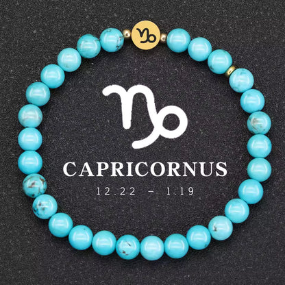 Natural Stone Turquoise Bracelet 6mm Stainless Steel 12 Zodiac Bracelet Women Men Friendship Bracelets