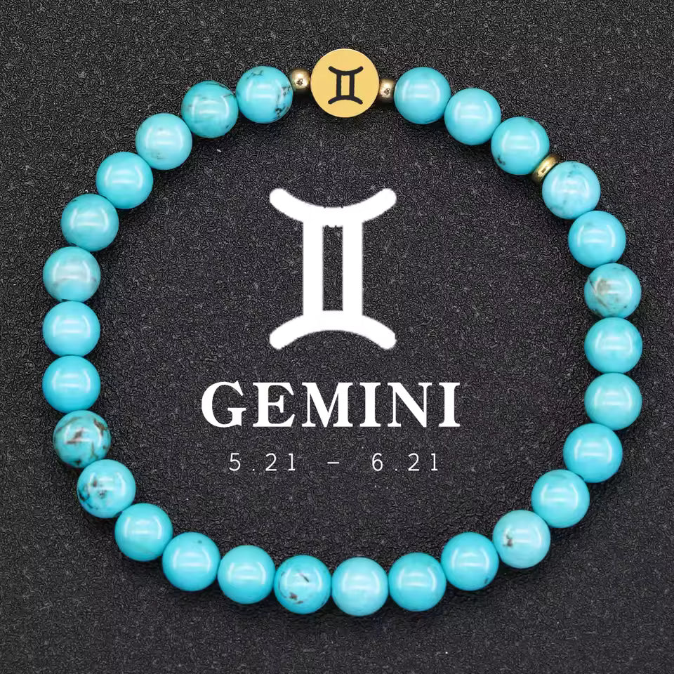 Natural Stone Turquoise Bracelet 6mm Stainless Steel 12 Zodiac Bracelet Women Men Friendship Bracelets