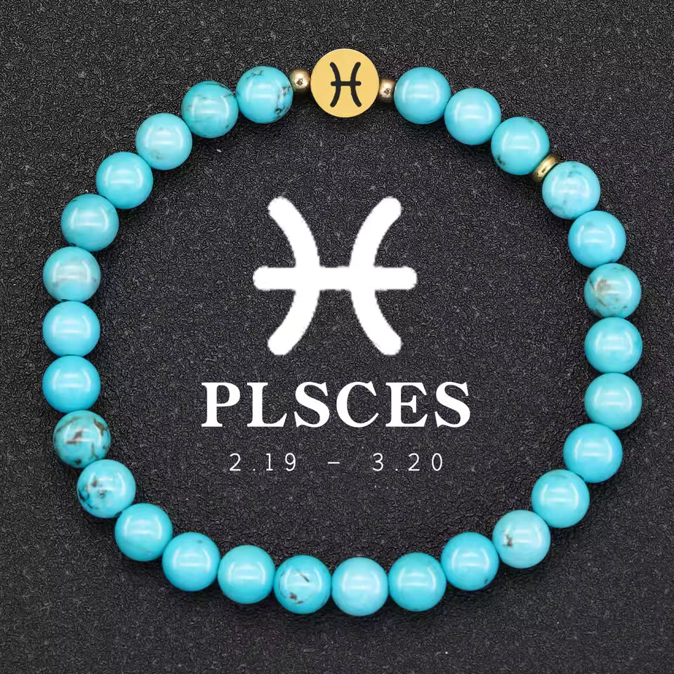 Natural Stone Turquoise Bracelet 6mm Stainless Steel 12 Zodiac Bracelet Women Men Friendship Bracelets