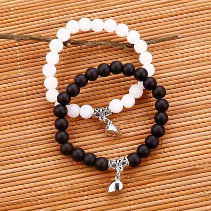1Pair Hot Sale Love Peach Heart Magnet Bracelets For Couple Lovers Romantic Simple Frosted Stone Pink Crystal Jewelry Handwear