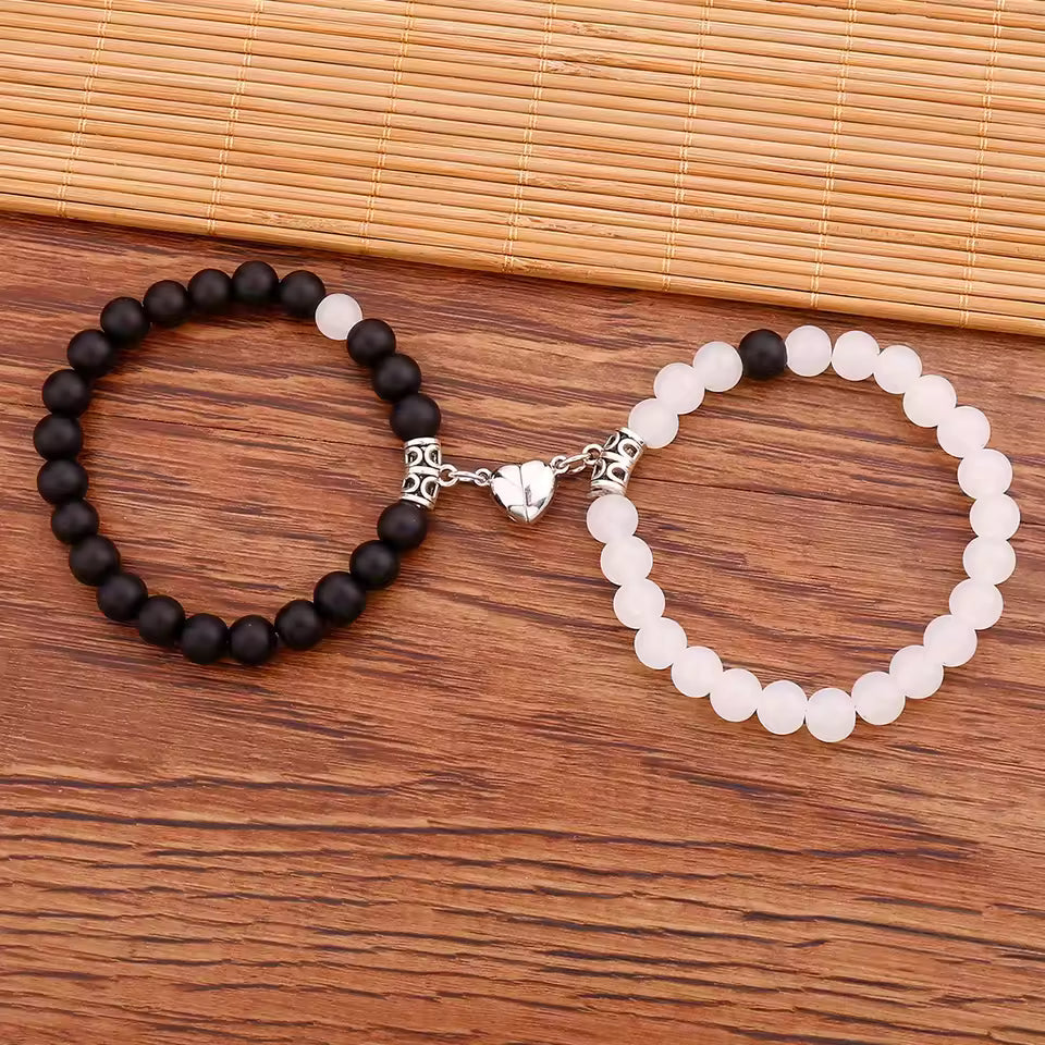 1Pair Hot Sale Love Peach Heart Magnet Bracelets For Couple Lovers Romantic Simple Frosted Stone Pink Crystal Jewelry Handwear