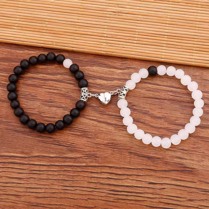 1Pair Hot Sale Love Peach Heart Magnet Bracelets For Couple Lovers Romantic Simple Frosted Stone Pink Crystal Jewelry Handwear