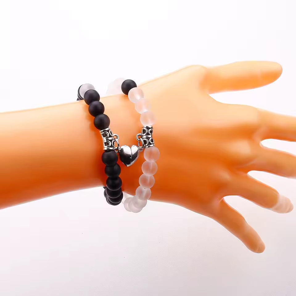 1Pair Hot Sale Love Peach Heart Magnet Bracelets For Couple Lovers Romantic Simple Frosted Stone Pink Crystal Jewelry Handwear