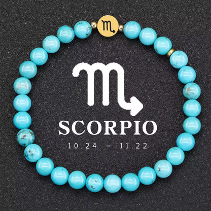 Natural Stone Turquoise Bracelet 6mm Stainless Steel 12 Zodiac Bracelet Women Men Friendship Bracelets