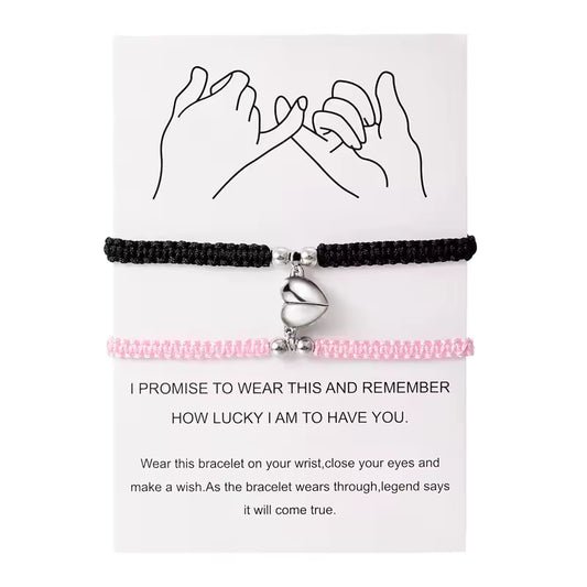 Handmade Heart Magnet Bracelet for Women Men Fashion Adjustable Braided Couple Bracelet Lovers Bestie Friendship Jewelry Sets