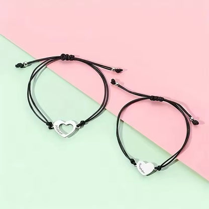 2pcs Mother Daughter Bracelets Set Mommy and Me Matching Love Heart Black Rope Jewelry Gift Mother's Day Bracelet