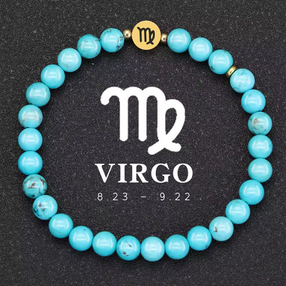 Natural Stone Turquoise Bracelet 6mm Stainless Steel 12 Zodiac Bracelet Women Men Friendship Bracelets